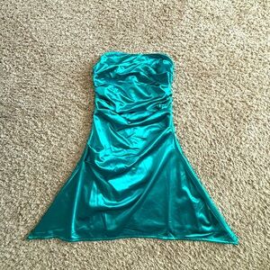 Teal Strapless Satin Dress